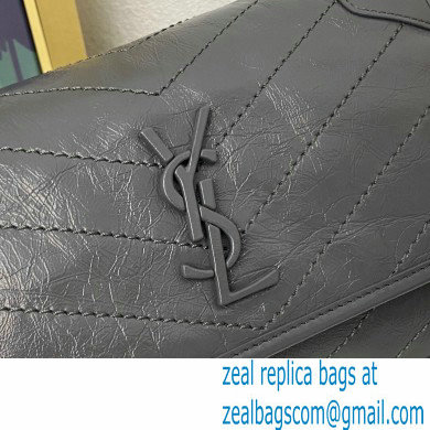 Saint Laurent Niki Baby Bag in Crinkled Vintage Leather 633160 Dark Gray - Click Image to Close