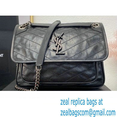 Saint Laurent Niki Medium Bag in Crinkled Vintage Leather 633158 Black - Click Image to Close