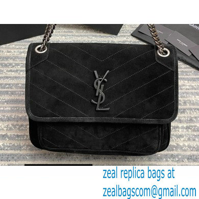 Saint Laurent Niki Medium Bag in Suede Leather 633158 Black/Silver - Click Image to Close