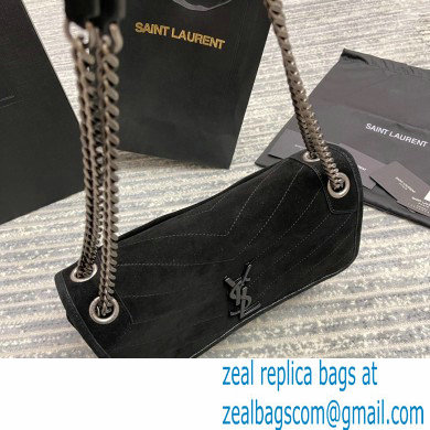 Saint Laurent Niki Medium Bag in Suede Leather 633158 Black/Silver