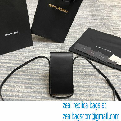 Saint Laurent Tuc Phone Pouch Bag with strap in supple calfskin 667718 Black - Click Image to Close