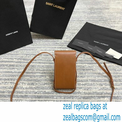 Saint Laurent Tuc Phone Pouch Bag with strap in supple calfskin 667718 Brown - Click Image to Close