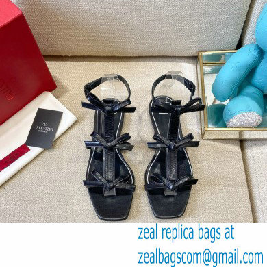 Valentino French Bows Kidskin Flat Sandals Black 2021
