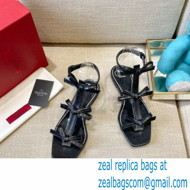 Valentino French Bows Kidskin Flat Sandals Black 2021