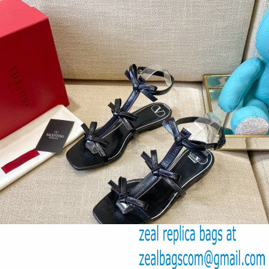 Valentino French Bows Kidskin Flat Sandals Black 2021
