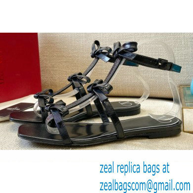 Valentino French Bows Kidskin Flat Sandals Black 2021