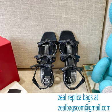 Valentino French Bows Kidskin Flat Sandals Black 2021