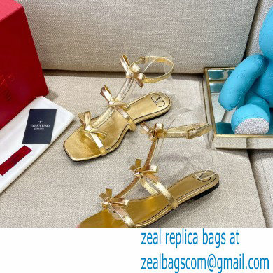 Valentino French Bows Kidskin Flat Sandals Gold 2021