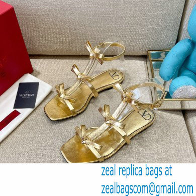 Valentino French Bows Kidskin Flat Sandals Gold 2021