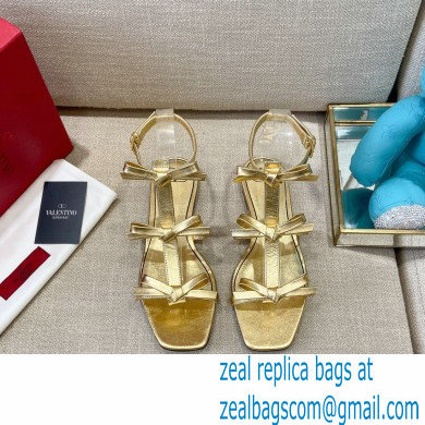 Valentino French Bows Kidskin Flat Sandals Gold 2021