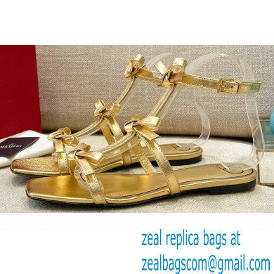 Valentino French Bows Kidskin Flat Sandals Gold 2021