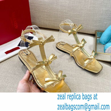 Valentino French Bows Kidskin Flat Sandals Gold 2021