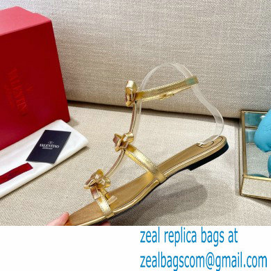 Valentino French Bows Kidskin Flat Sandals Gold 2021