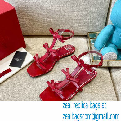 Valentino French Bows Kidskin Flat Sandals Red 2021