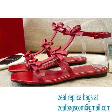 Valentino French Bows Kidskin Flat Sandals Red 2021