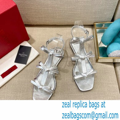 Valentino French Bows Kidskin Flat Sandals Silver 2021