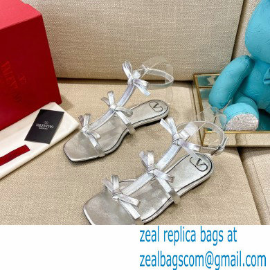 Valentino French Bows Kidskin Flat Sandals Silver 2021