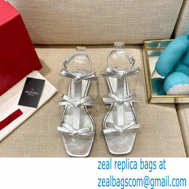 Valentino French Bows Kidskin Flat Sandals Silver 2021