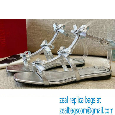 Valentino French Bows Kidskin Flat Sandals Silver 2021