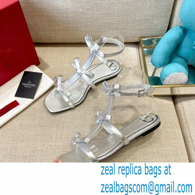 Valentino French Bows Kidskin Flat Sandals Silver 2021