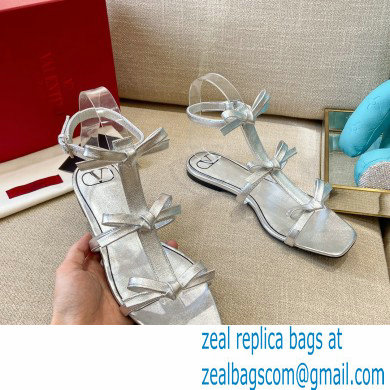 Valentino French Bows Kidskin Flat Sandals Silver 2021