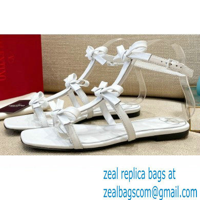 Valentino French Bows Kidskin Flat Sandals White 2021