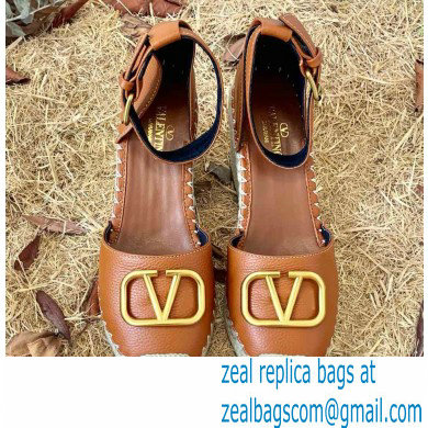Valentino Leather VLogo Wedge Espadrilles Brown - Click Image to Close