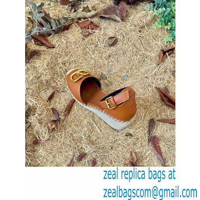 Valentino Leather VLogo Wedge Espadrilles Brown