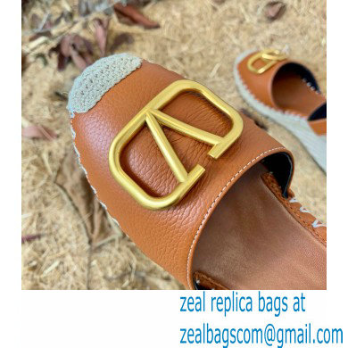 Valentino Leather VLogo Wedge Espadrilles Brown