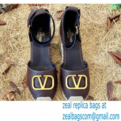 Valentino Leather VLogo Wedge Espadrilles Burgundy - Click Image to Close