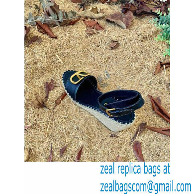Valentino Leather VLogo Wedge Espadrilles Sandals Black - Click Image to Close