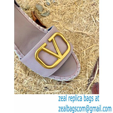Valentino Leather VLogo Wedge Espadrilles Sandals Light Pink