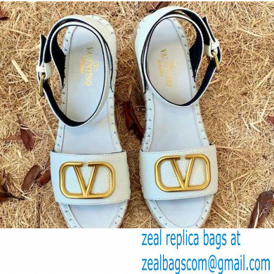 Valentino Leather VLogo Wedge Espadrilles Sandals White