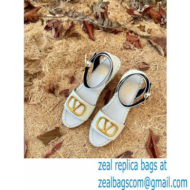 Valentino Leather VLogo Wedge Espadrilles Sandals White