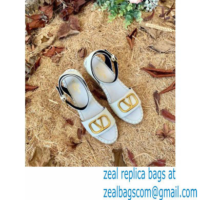 Valentino Leather VLogo Wedge Espadrilles Sandals White