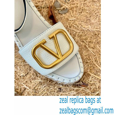 Valentino Leather VLogo Wedge Espadrilles Sandals White