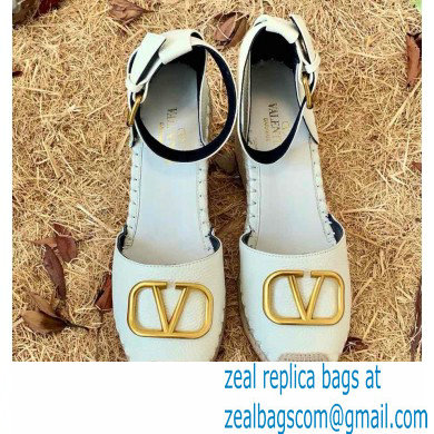 Valentino Leather VLogo Wedge Espadrilles White