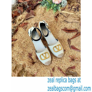 Valentino Leather VLogo Wedge Espadrilles White