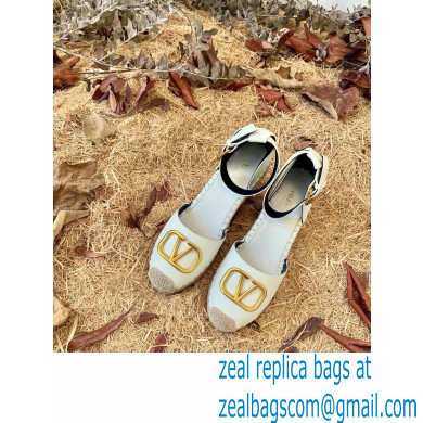 Valentino Leather VLogo Wedge Espadrilles White