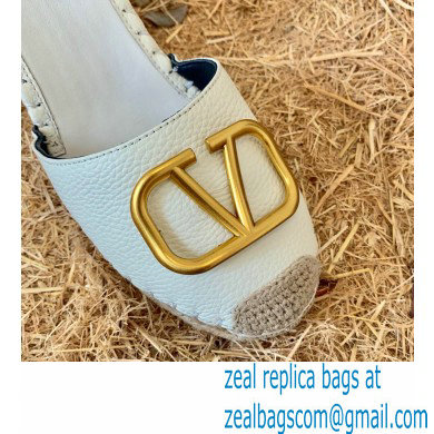 Valentino Leather VLogo Wedge Espadrilles White