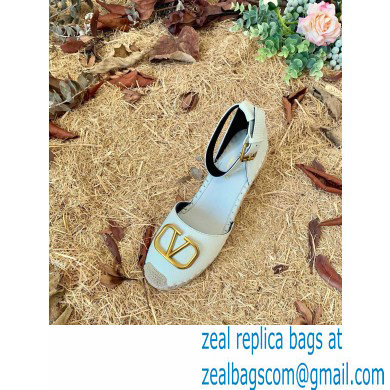 Valentino Leather VLogo Wedge Espadrilles White