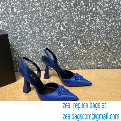 Versace Heel 11cm La Medusa Sling-back Pumps Patent Blue 2021
