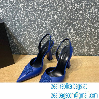 Versace Heel 11cm La Medusa Sling-back Pumps Patent Blue 2021