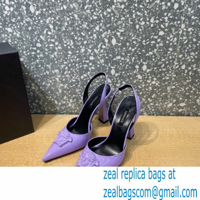 Versace Heel 11cm La Medusa Sling-back Pumps Patent Lilac 2021 - Click Image to Close