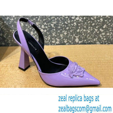 Versace Heel 11cm La Medusa Sling-back Pumps Patent Lilac 2021 - Click Image to Close