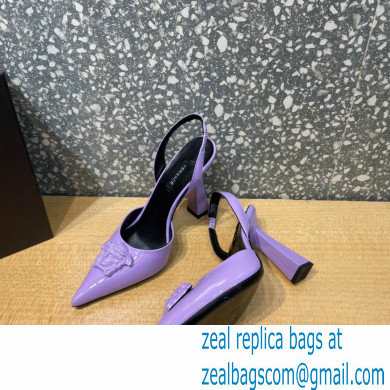 Versace Heel 11cm La Medusa Sling-back Pumps Patent Lilac 2021 - Click Image to Close