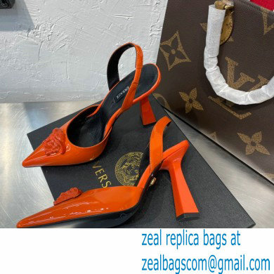 Versace Heel 11cm La Medusa Sling-back Pumps Patent Orange 2021 - Click Image to Close