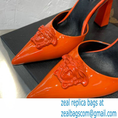 Versace Heel 11cm La Medusa Sling-back Pumps Patent Orange 2021 - Click Image to Close