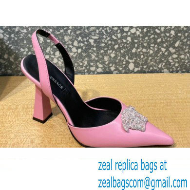 Versace Heel 11cm La Medusa Sling-back Pumps Pink/Crystal 2021 - Click Image to Close
