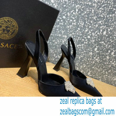 Versace Heel 11cm La Medusa Sling-back Pumps Satin Black/Crystal 2021 - Click Image to Close